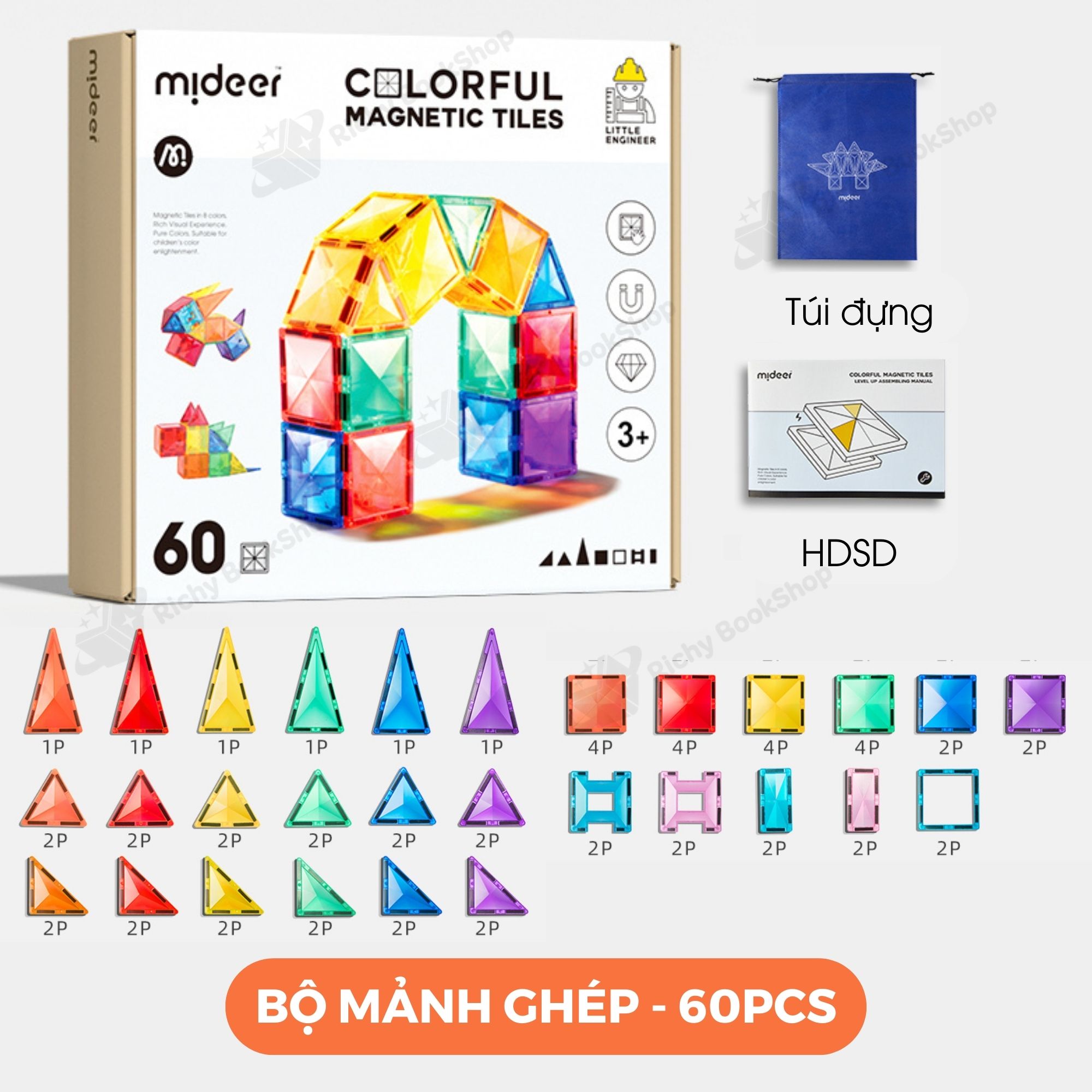 Đồ Chơi Xếp Hình Nam Châm Ánh Sáng Colorful Magnetic Tiles Mideer