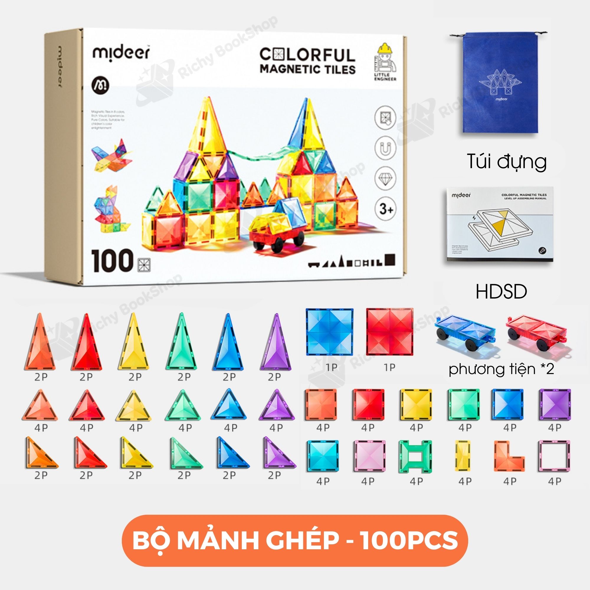 Đồ Chơi Xếp Hình Nam Châm Ánh Sáng Colorful Magnetic Tiles Mideer