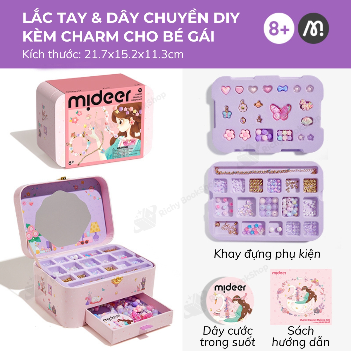 Hộp phụ kiện vòng cổ vòng tay DIY kèm charm Mideer Charm Bracelet Making Kit cho bé gái