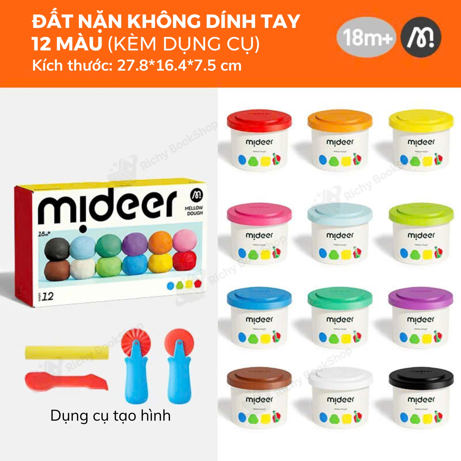 Combo đất nặn gạo hưũ cơ không dính tay, dùng nhiều lầm bộ 12 màu kèm dụng cụ