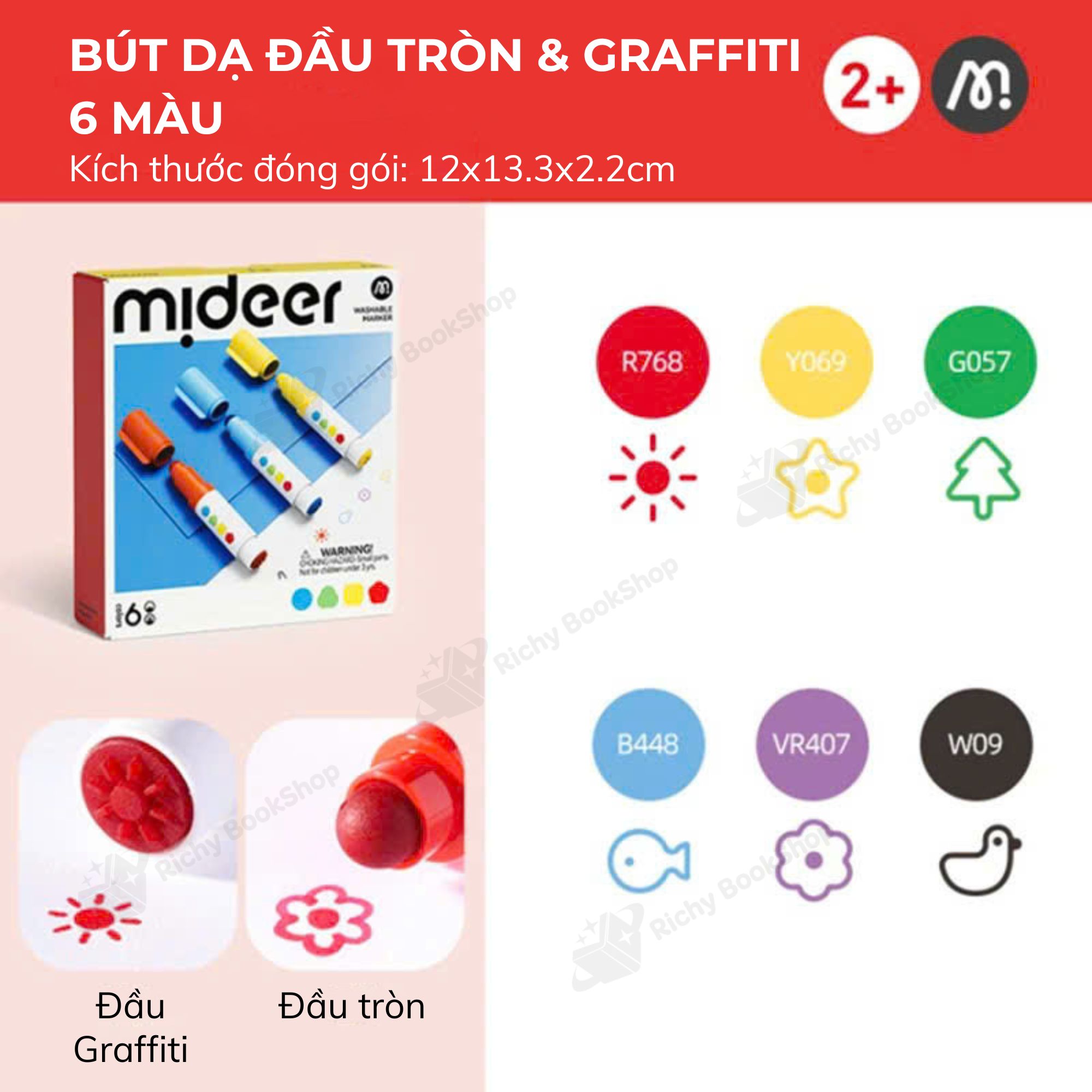 Bút màu dạ nước đầu tròn Mideer Round-tip Washable Marker
