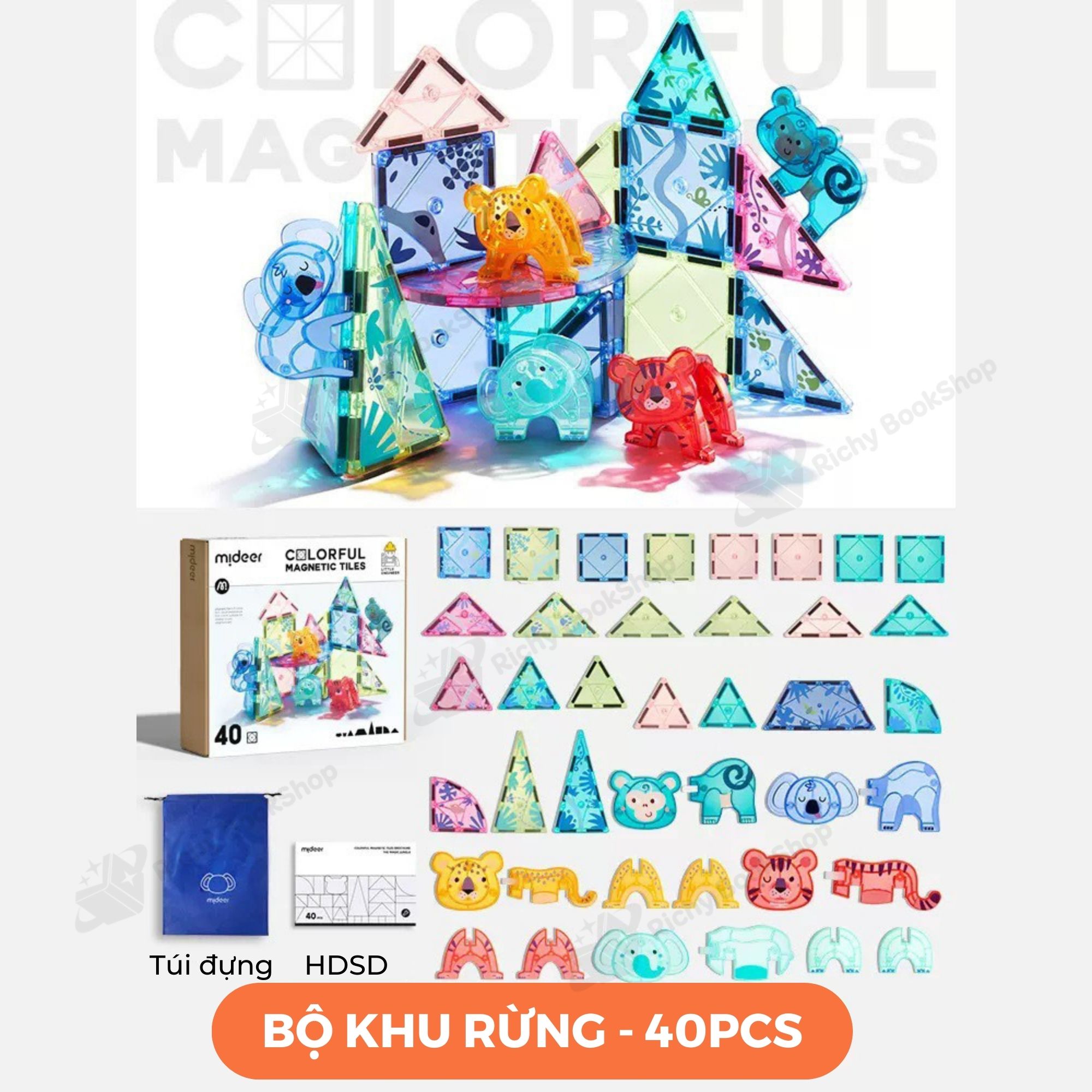Đồ Chơi Xếp Hình Nam Châm Ánh Sáng Colorful Magnetic Tiles Mideer