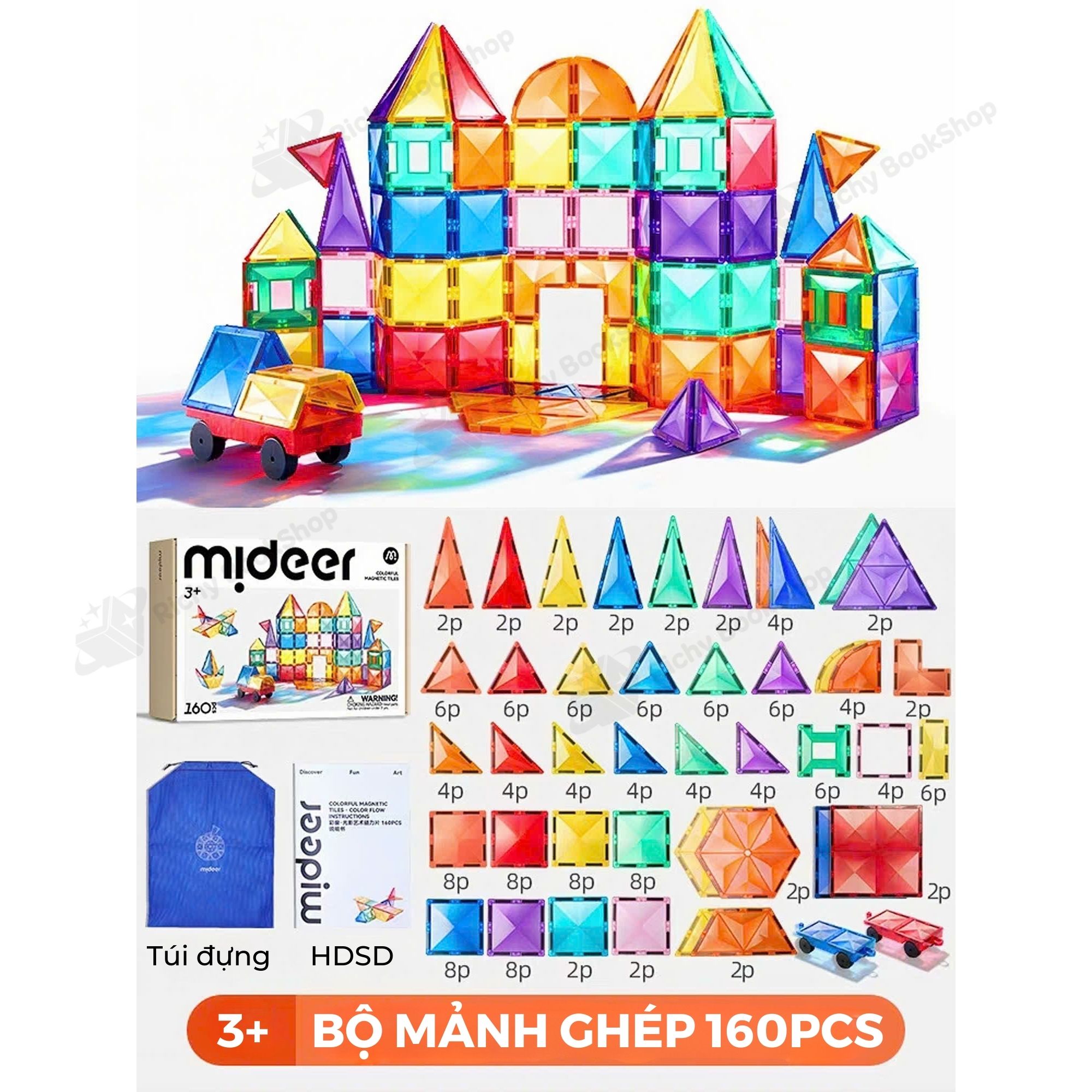 Đồ Chơi Xếp Hình Nam Châm Ánh Sáng Colorful Magnetic Tiles Mideer