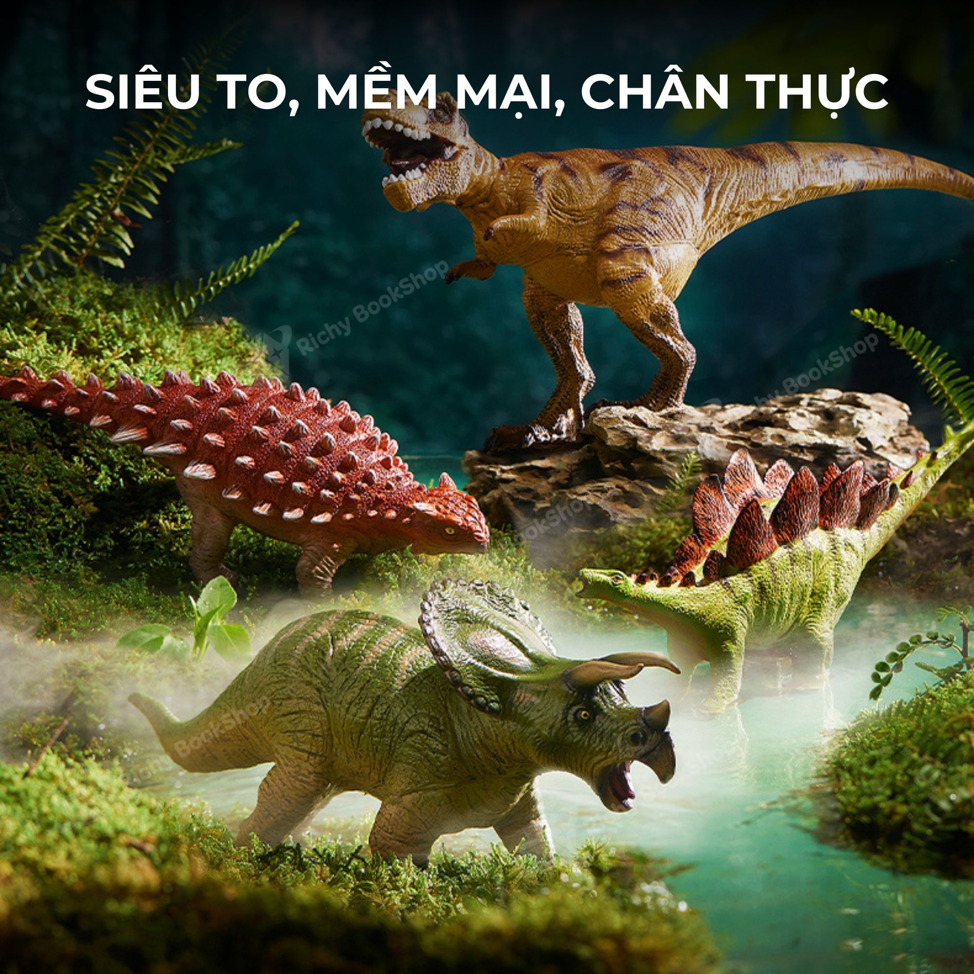 Mô Hình Khủng Long Kỷ Jurassic Size Lớn Cao Cấp, Tyrannosaurus Rex, Triceratops, Stegosaurus, Ankylosaurus