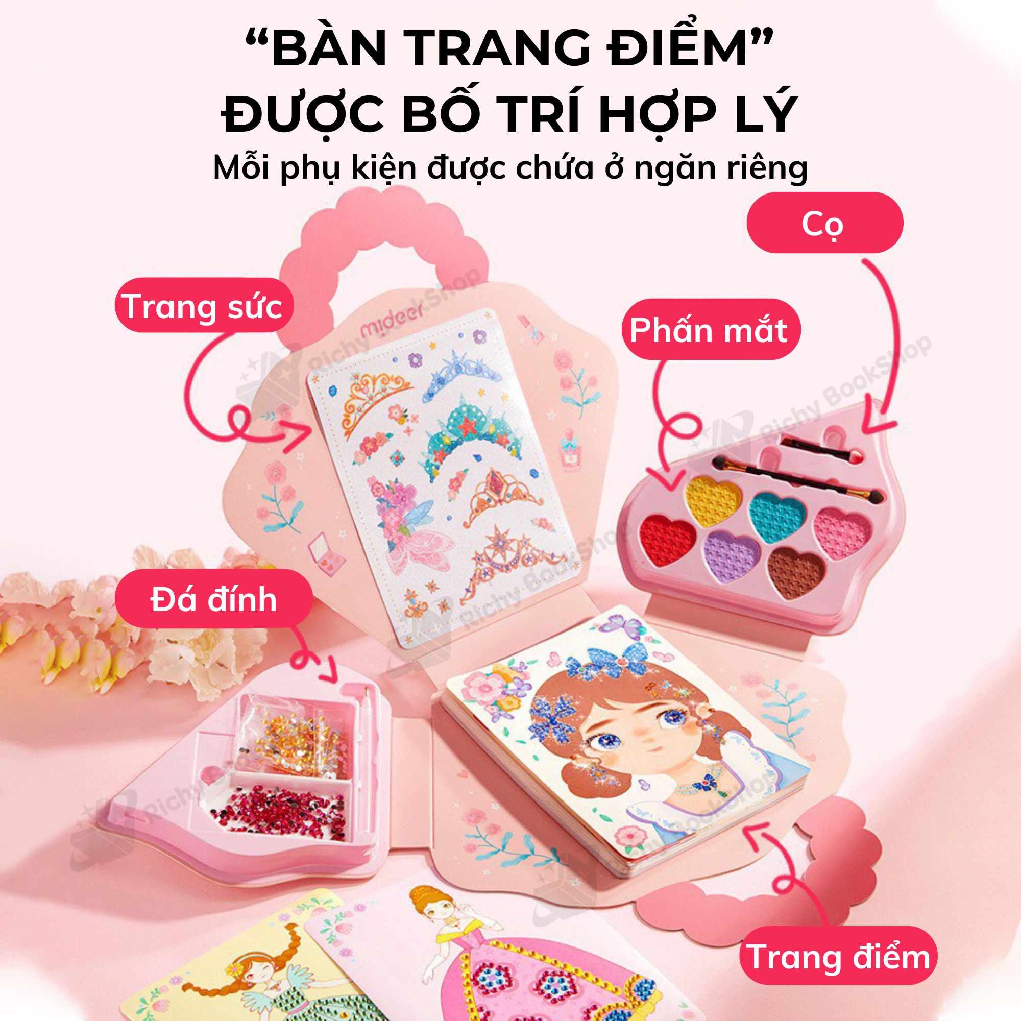 Mideer 3in1 Dress up game set Princess Fantasy Makeup - Bộ trang điểm và thiết kế tổng hợp cho bé