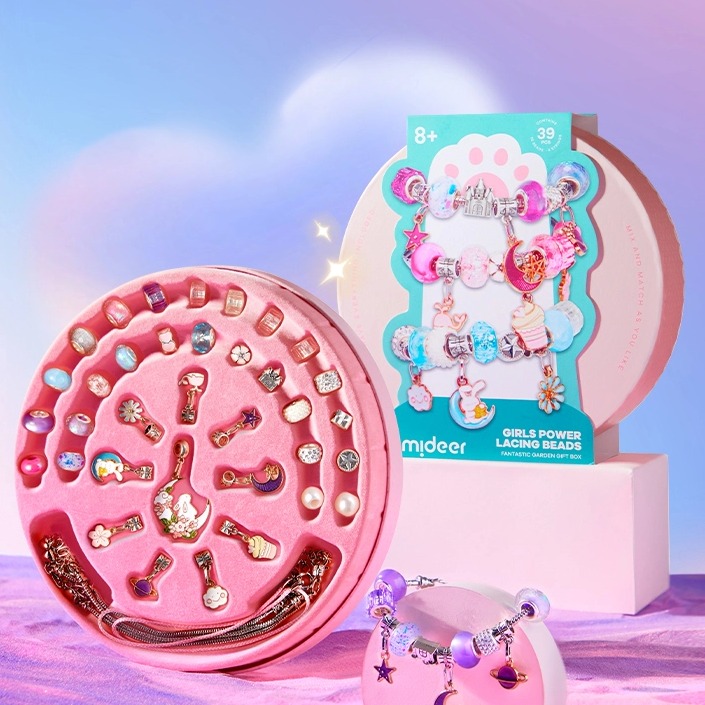 Vòng tay cho bé gái kèm charm lắc tay Mideer Girls Power Lacing Beads Fantastic Garden Hộp quà tặng