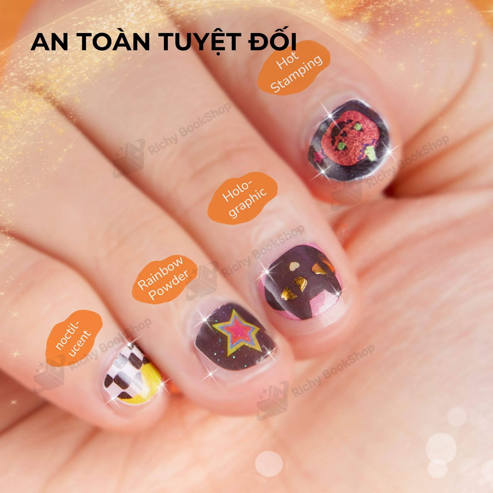 Hình xăm cho bé, dán móng tay phát sáng Mideer Halloween dress up sticker pack