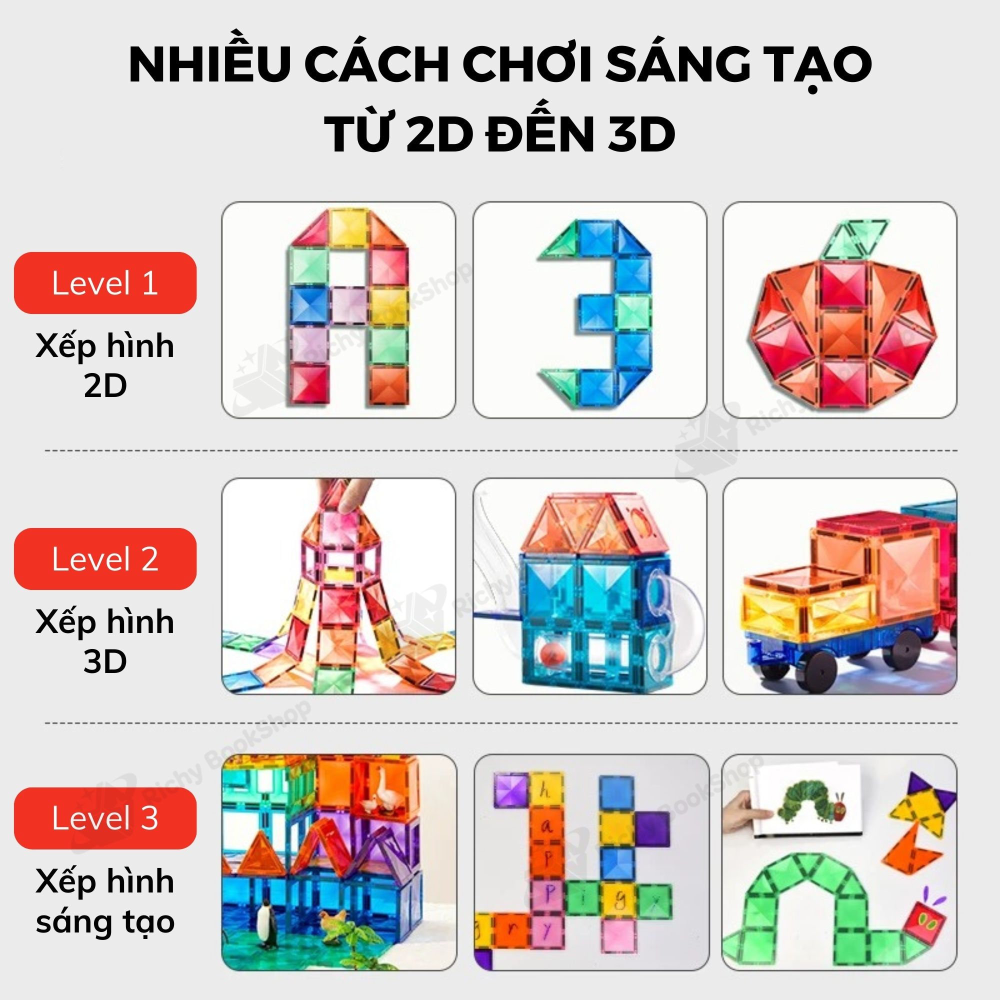 Đồ Chơi Xếp Hình Nam Châm Ánh Sáng Colorful Magnetic Tiles Mideer