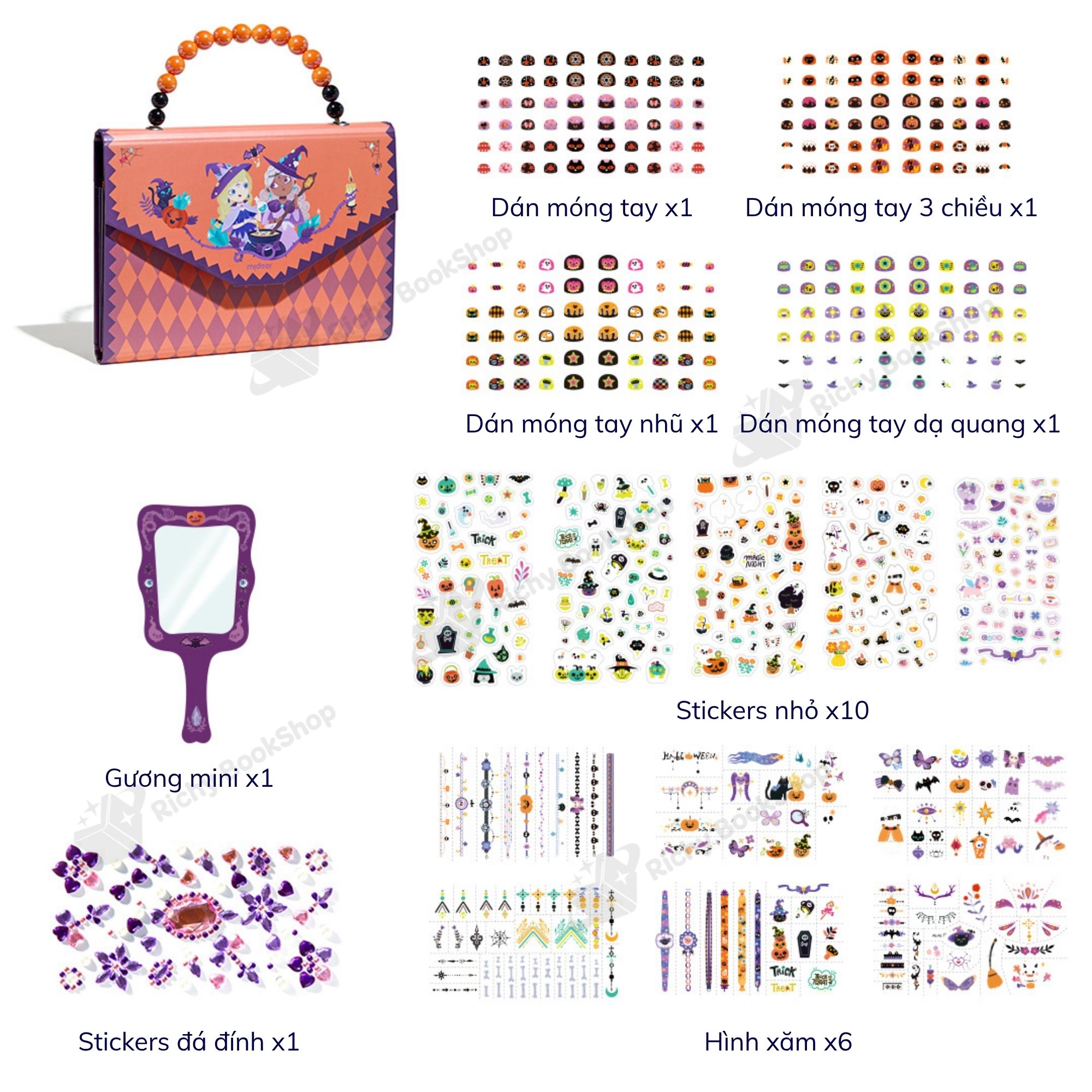 Hình xăm cho bé, dán móng tay phát sáng Mideer Halloween dress up sticker pack
