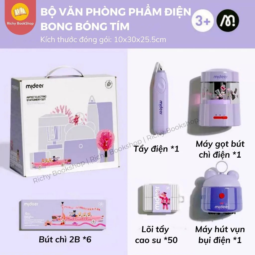 Bộ Họa Cụ, Dụng Cụ Học Tập Tự Động Cao Cấp 4 in 1 - Vẽ, Gọt, Tẩy, Hút Bụi - Mideer Electric Stationery