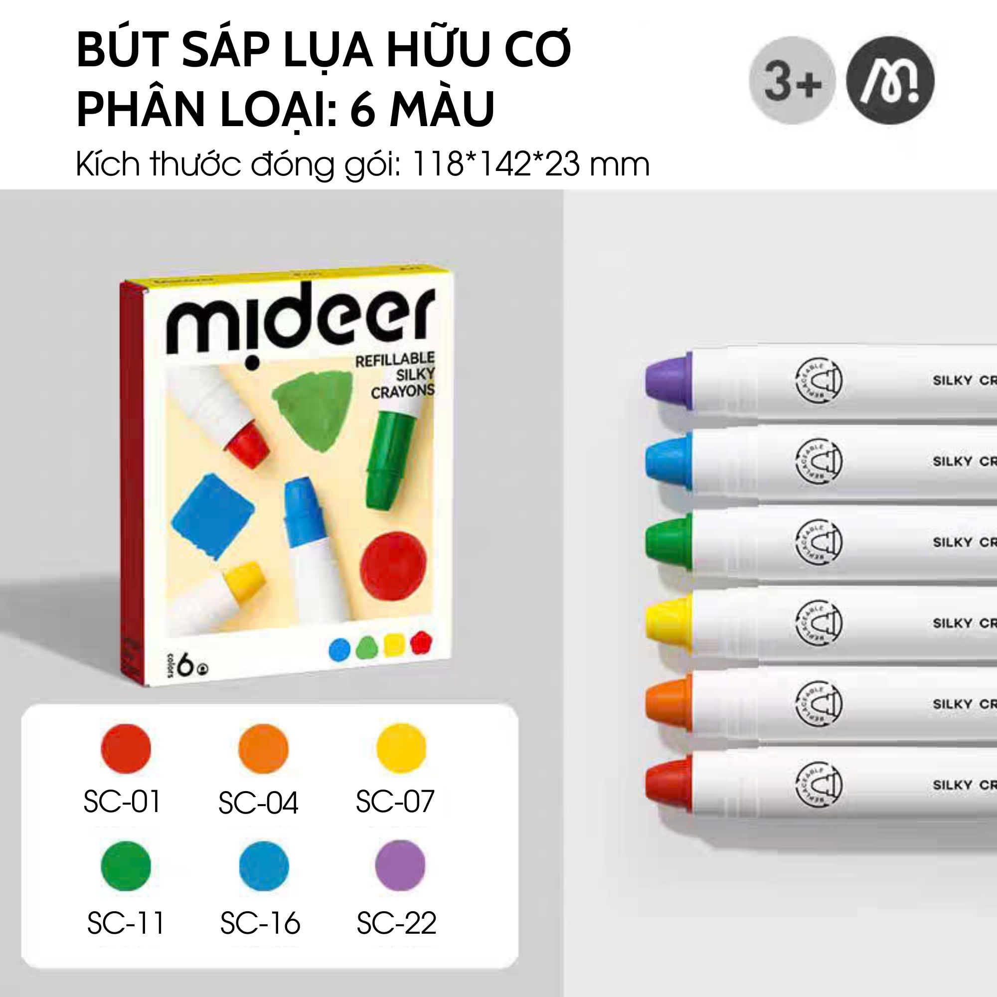 Bút màu sáp hữu cơ kèm quai xách - Mideer Silky Crayon