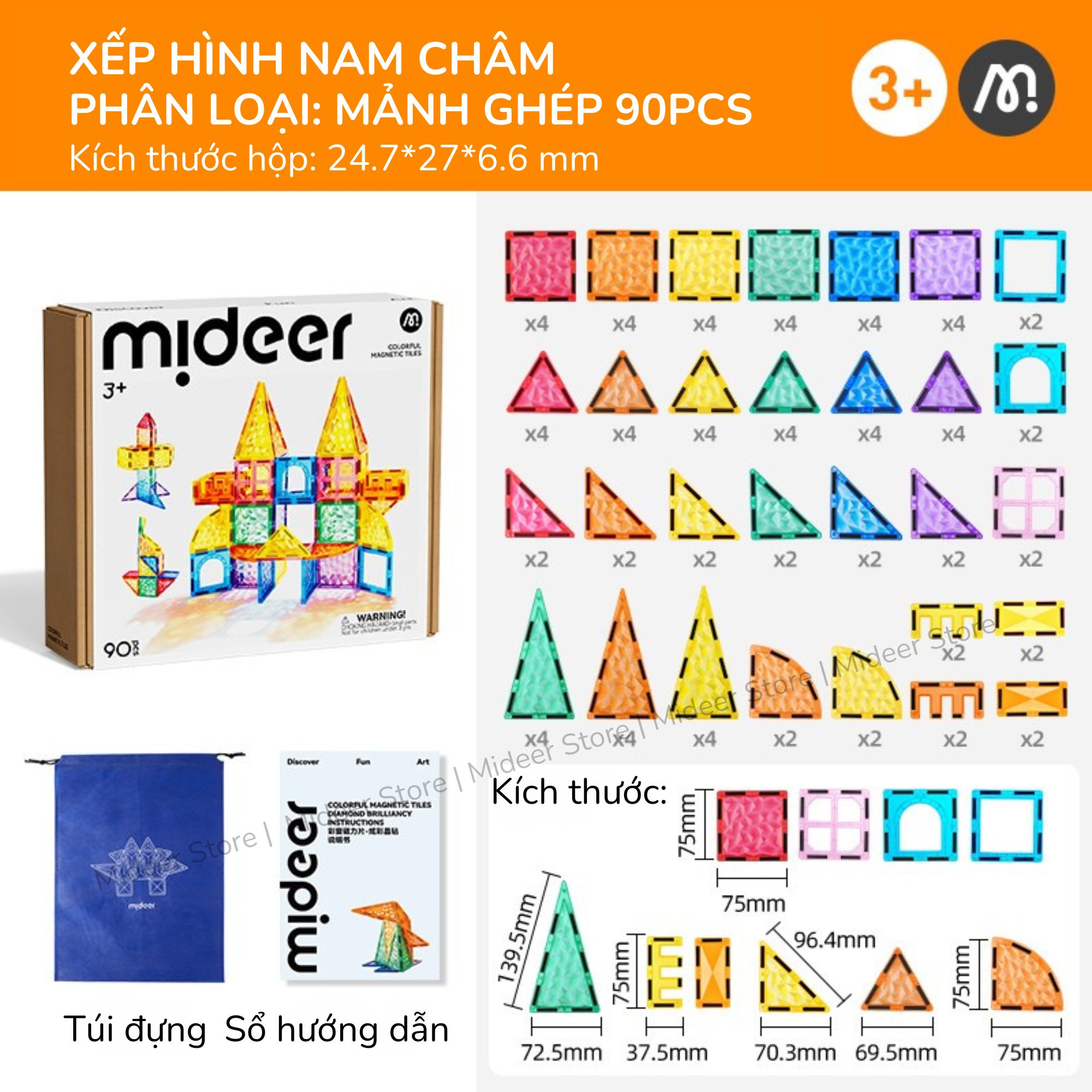 Đồ Chơi Xếp Hình Nam Châm Ánh Sáng Colorful Magnetic Tiles Mideer
