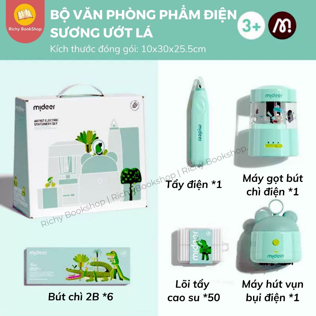 Bộ Họa Cụ, Dụng Cụ Học Tập Tự Động Cao Cấp 4 in 1 - Vẽ, Gọt, Tẩy, Hút Bụi - Mideer Electric Stationery