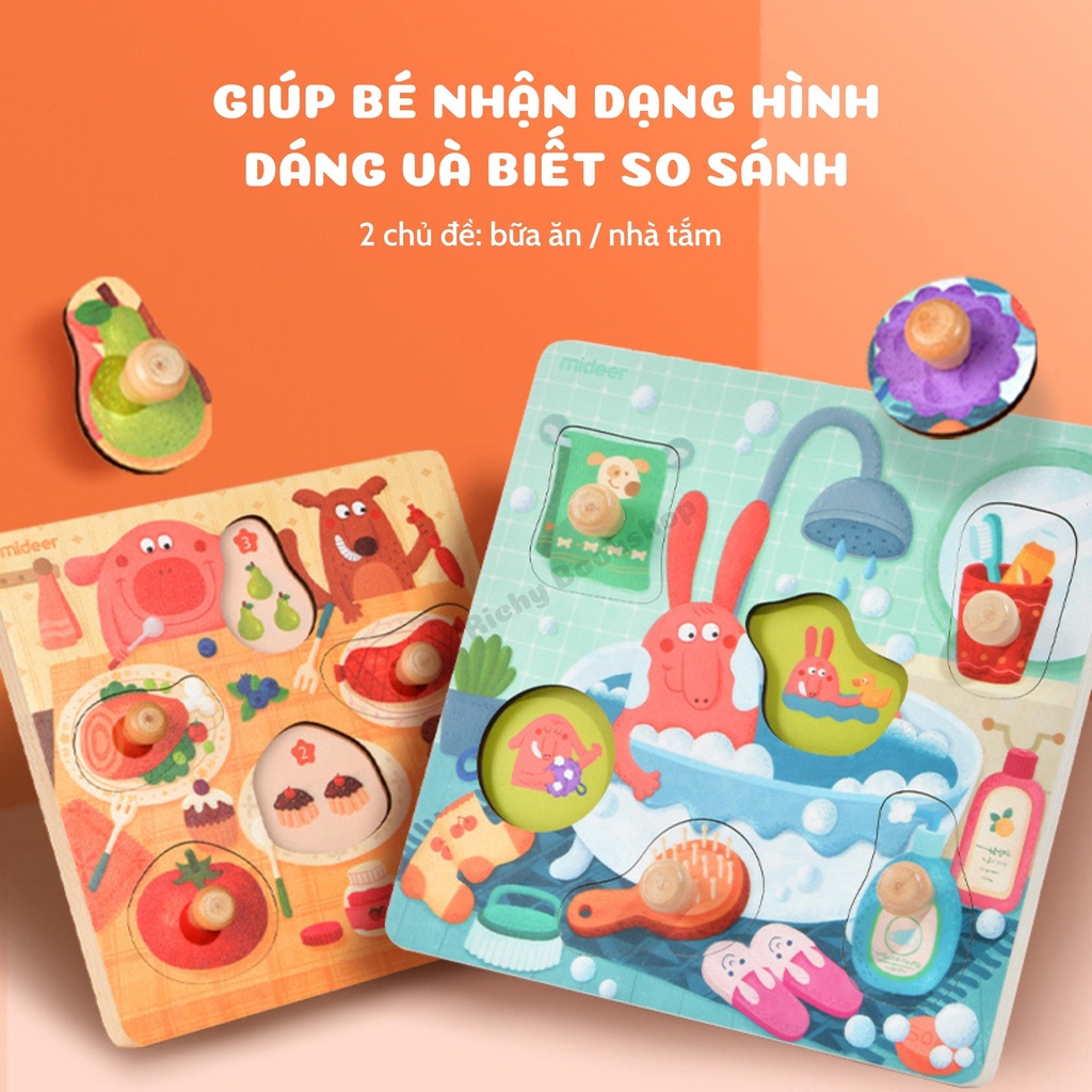 Bảng Ghép Hình Núm Gỗ Cao Cấp Cho Bé - Mideer Wooden Peg Puzzles