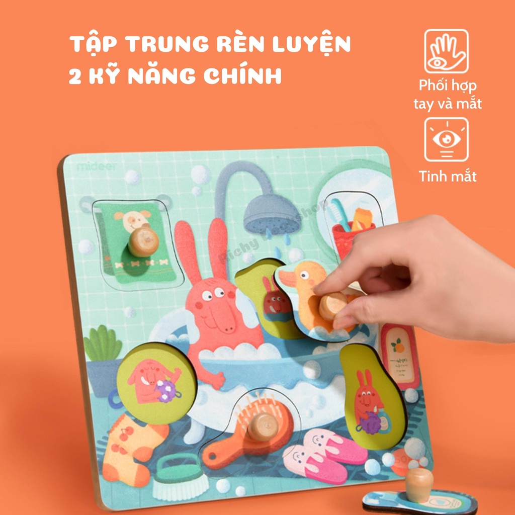 Bảng Ghép Hình Núm Gỗ Cao Cấp Cho Bé - Mideer Wooden Peg Puzzles