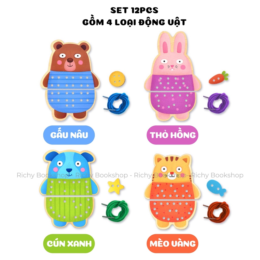 Đồ Chơi Thủ Công Montessories Nối Hình Động Vật - Animal Threading Game