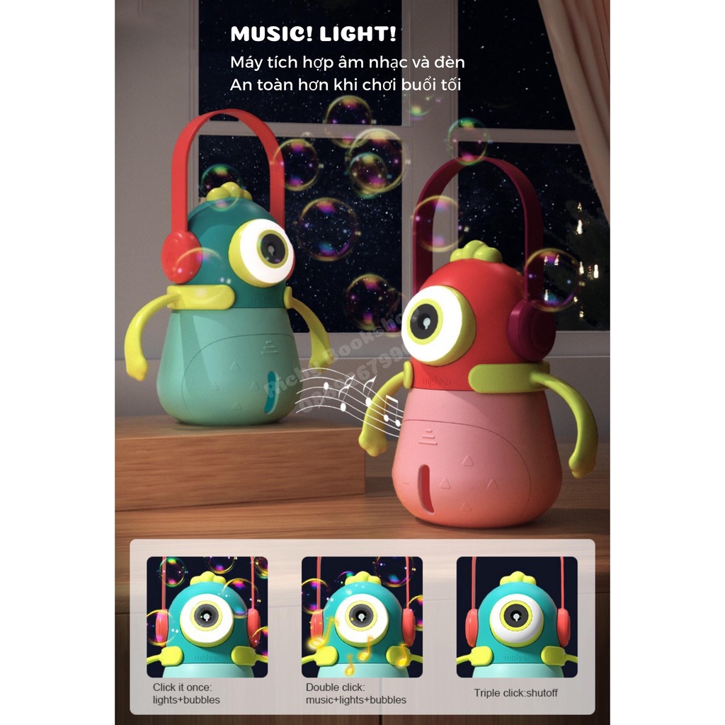 Máy Thổi Bong Bóng Tự Động Kèm Pin Và Dây Đeo Cho Bé - Monster Bubbles Mideer