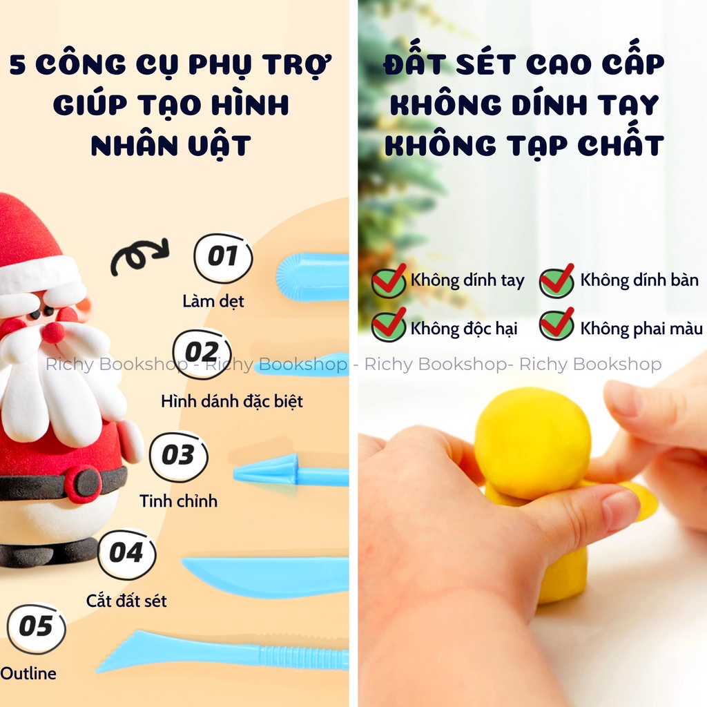 Bộ 9 Hộp Đất Nặn, Đất Sét Cao Cấp Chủ Đề Giáng Sinh - Mideer Borax Free Clay Christmas Carol