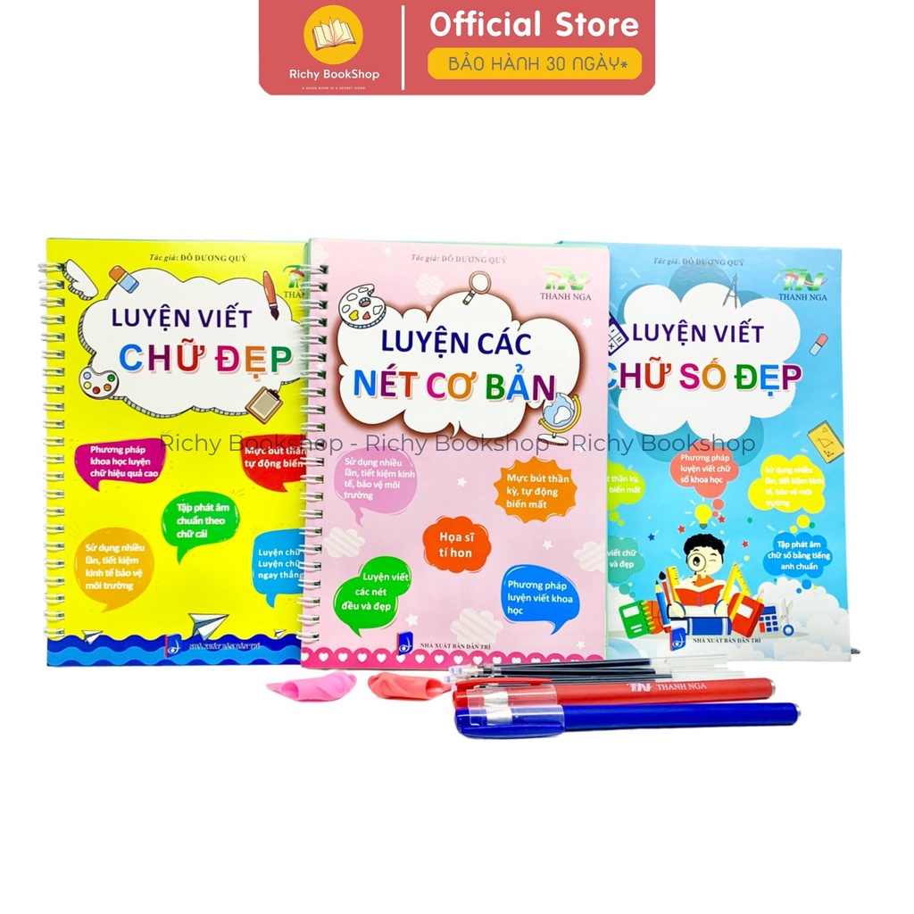 Bộ 3 Cuốn Luyện Viết Các Nét Cơ Bản, Chữ Đẹp, Số Đẹp