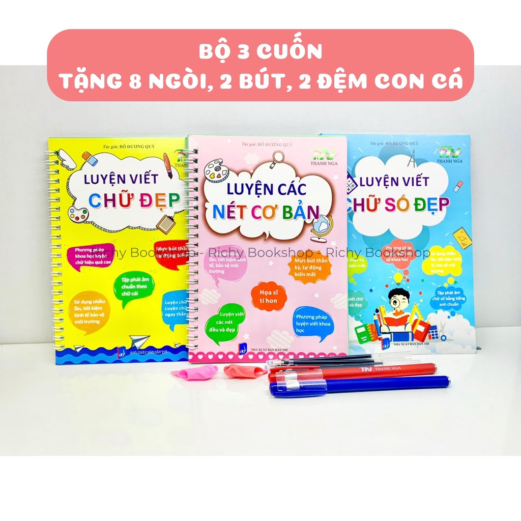Bộ 3 Cuốn Luyện Viết Các Nét Cơ Bản, Chữ Đẹp, Số Đẹp