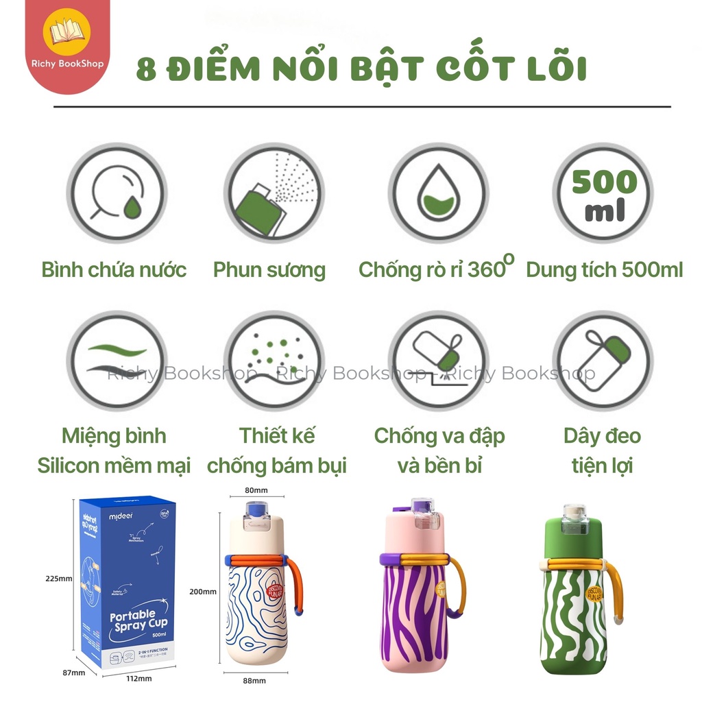 Bình nước thể thao có thể xịt khoáng Mideer Portable Spray Cup siêu nhẹ