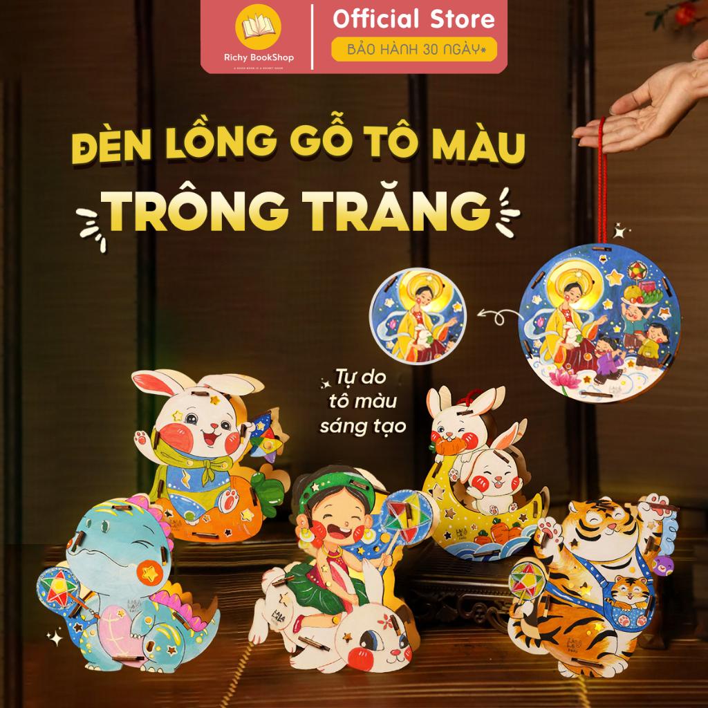 Đèn lồng trung thu tự tô màu bằng gỗ