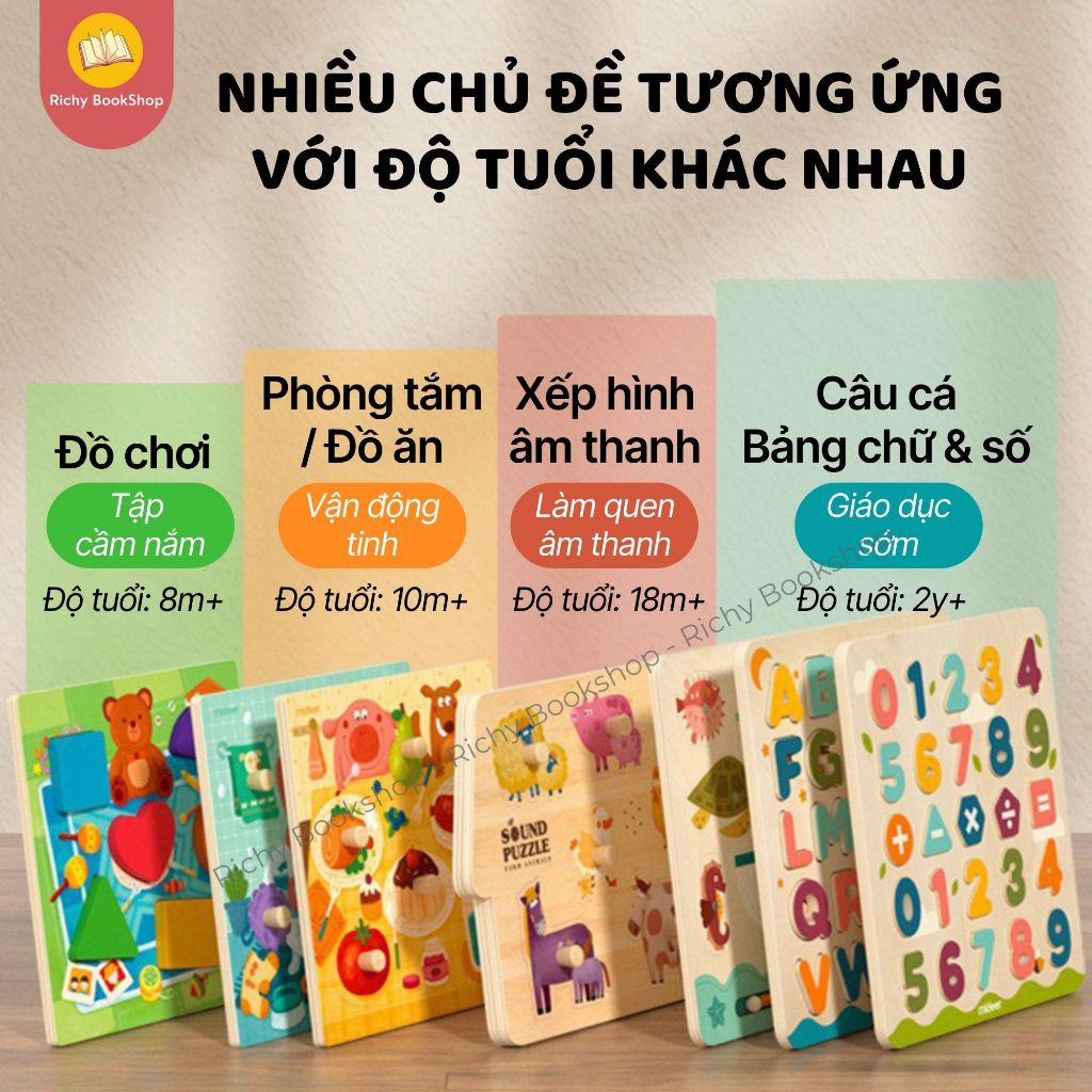 Bảng Ghép Hình Núm Gỗ Cao Cấp Cho Bé - Mideer Wooden Peg Puzzles