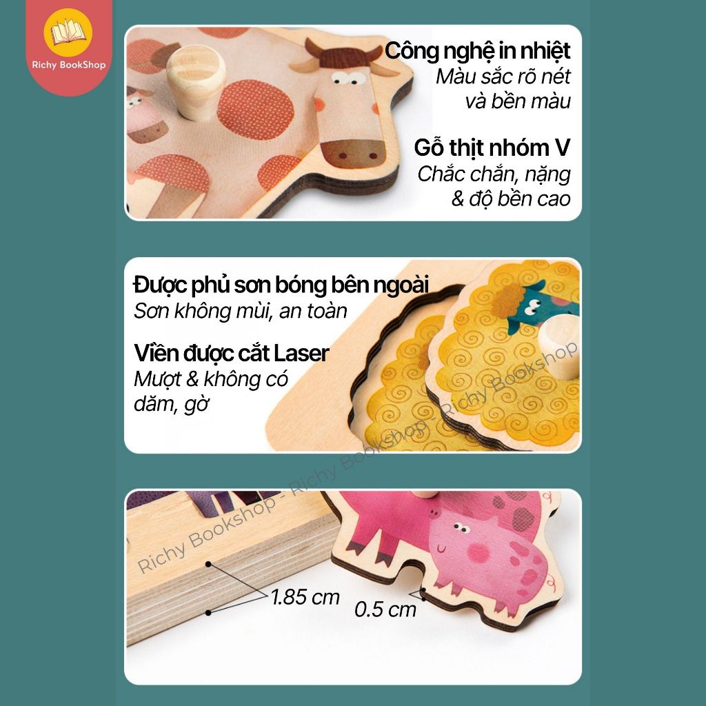 Bảng Ghép Hình Núm Gỗ Cao Cấp Cho Bé - Mideer Wooden Peg Puzzles