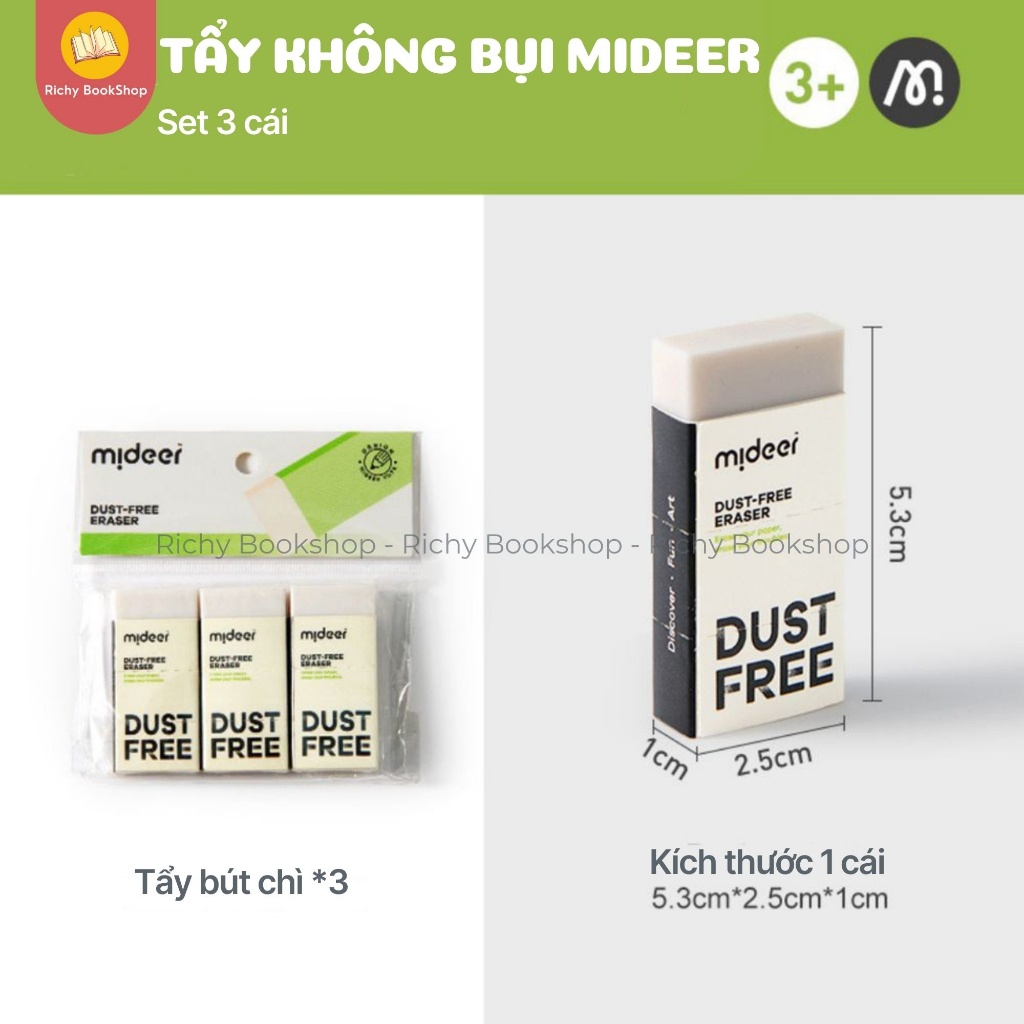 Tẩy gôm bút chì không bụi Mideer Dust-free Eraser