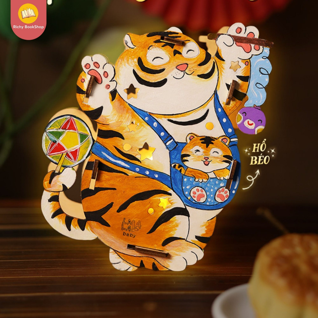 Đèn lồng trung thu tự tô màu bằng gỗ