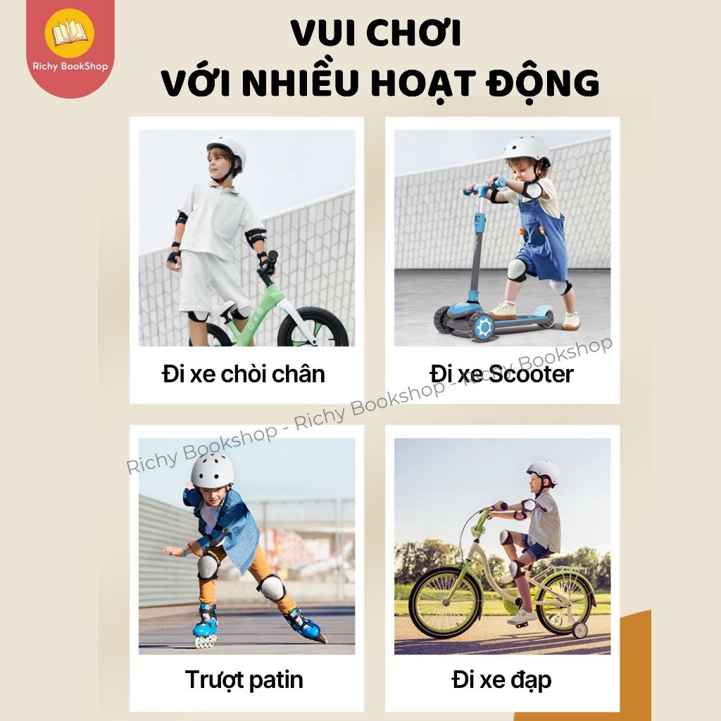 Mũ bảo hiểm và đồ bảo hộ bọc đầu gối cho bé