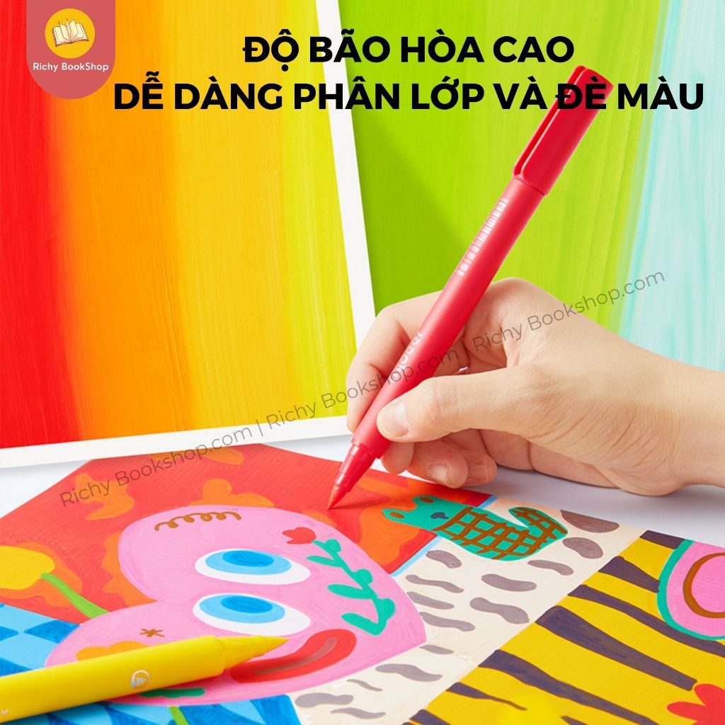 Bút dạ màu Acrylic Mideer Markers siêu mềm kèm bút dạ màu nhũ highlight