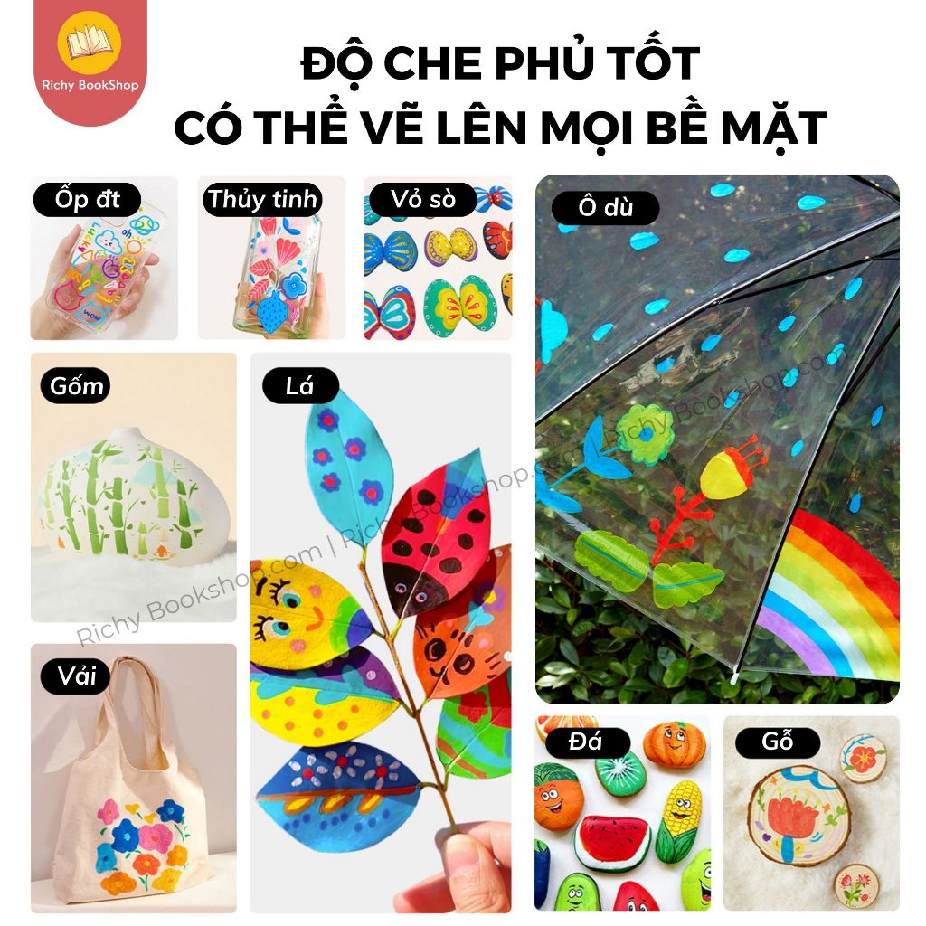 Bút dạ màu Acrylic Mideer Markers siêu mềm kèm bút dạ màu nhũ highlight