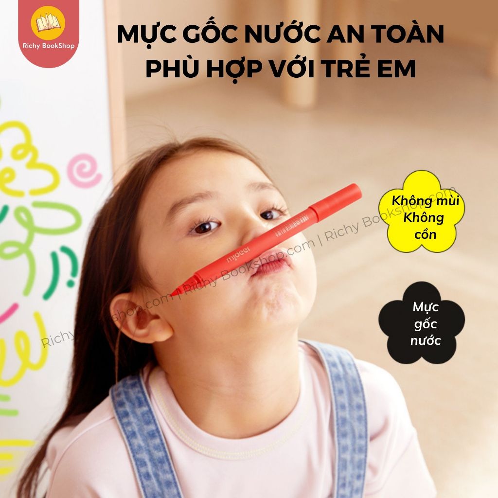 Bút dạ màu Acrylic Mideer Markers siêu mềm kèm bút dạ màu nhũ highlight
