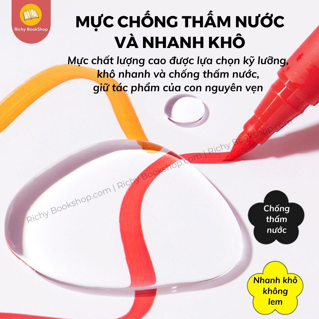 Bút dạ màu Acrylic Mideer Markers siêu mềm kèm bút dạ màu nhũ highlight