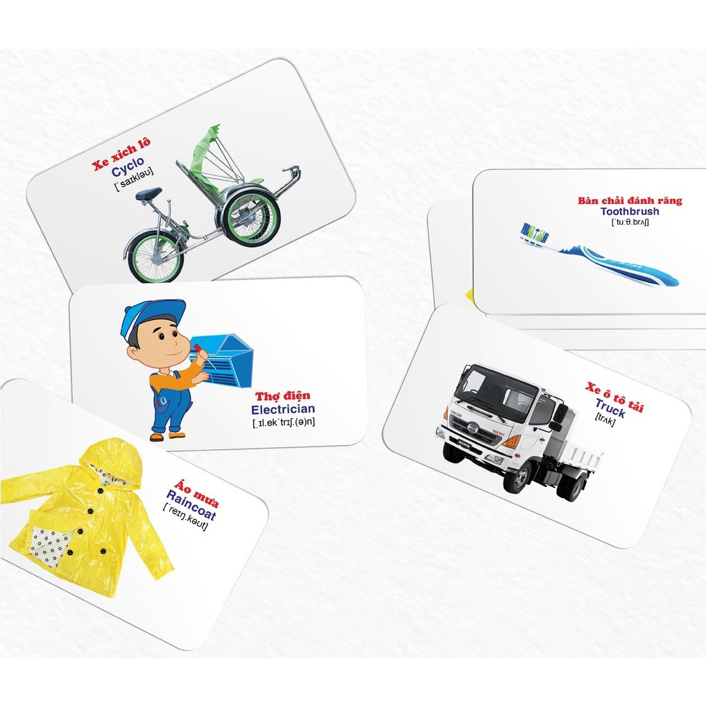 Thẻ Học Thông Minh Flashcard song ngữ Việt - Anh 16 Chủ Đề