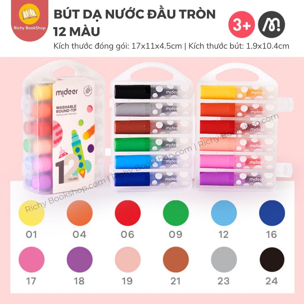 Bút màu dạ nước đầu tròn Mideer Round-tip Washable Marker