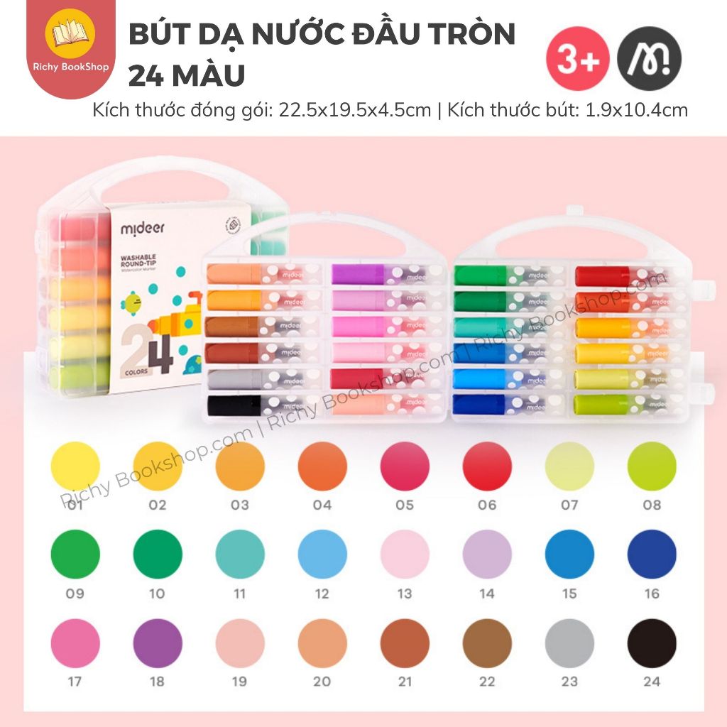 Bút màu dạ nước đầu tròn Mideer Round-tip Washable Marker