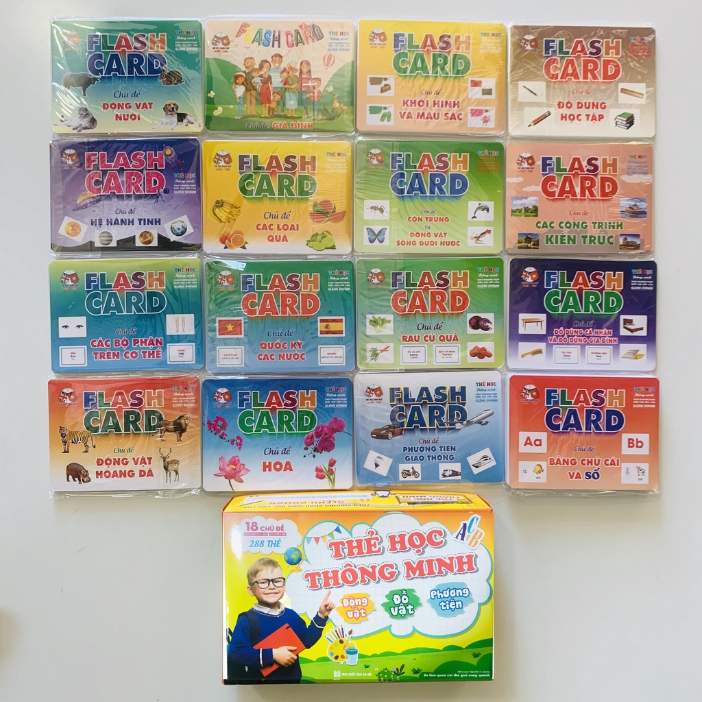 Bộ thẻ học thông minh Flashcard 18 chủ đề, 288 thẻ song ngữ