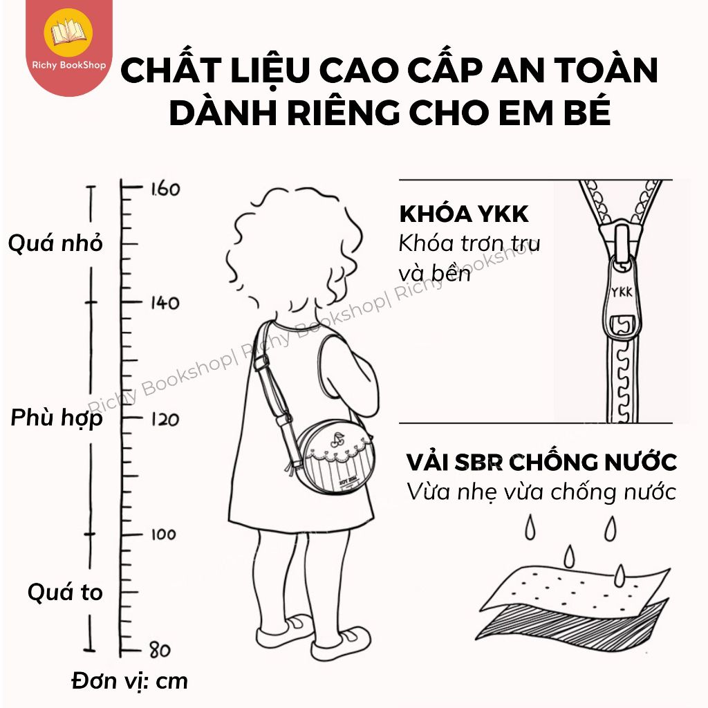 Túi đeo chéo bằng vải SBR cao cấp hình tròn cho bé chính hãng Zoyzoii Kid's Messenger Bag mã B29