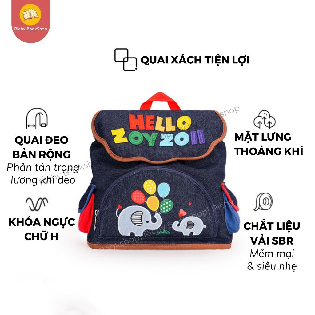 Balo mầm non cho bé Zoyzoii Exploe Denim bag mã B85