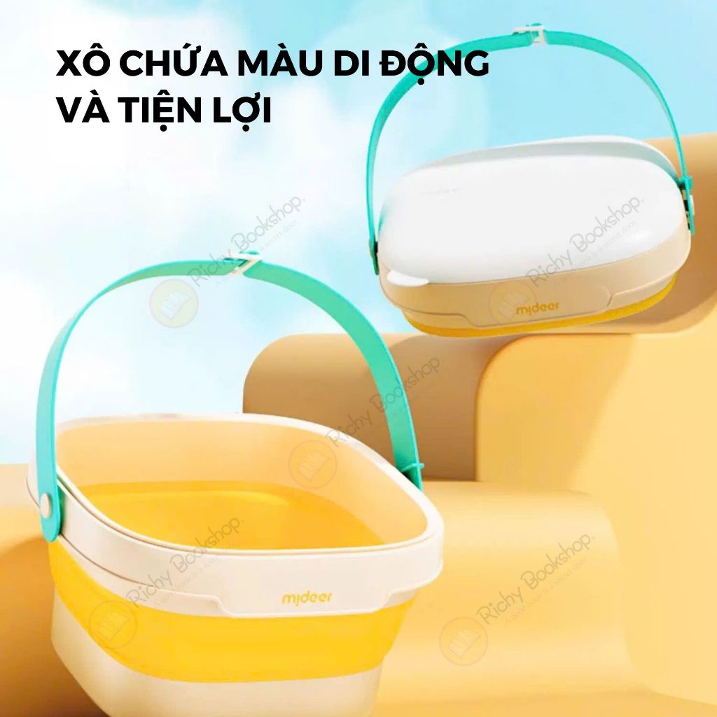 Bộ Màu Sơn Nước Cao Cấp 16 Màu Dễ Lau Chùi Kèm Dụng Cụ Và Hộp Đựng Gấp Gọn - Mideer Portable Gouache Paint Bucket Set