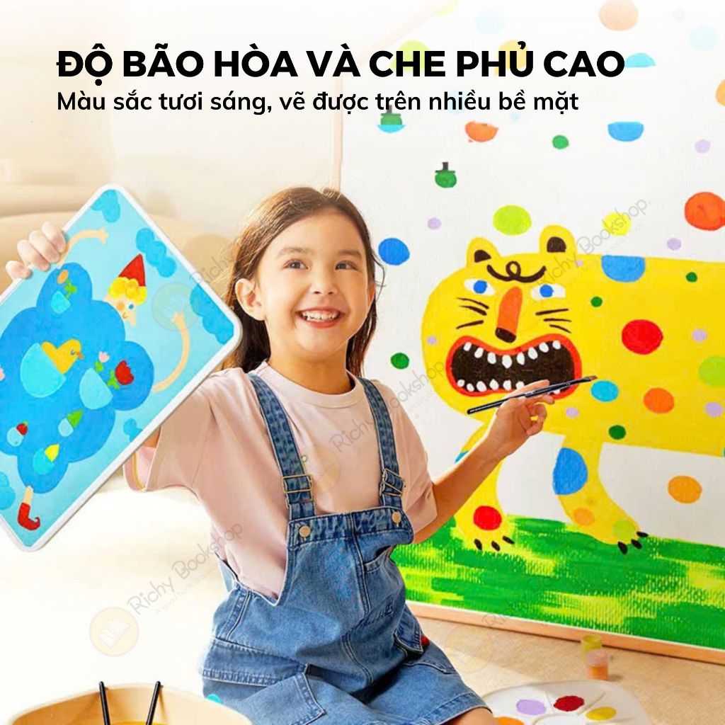 Bộ Màu Sơn Nước Cao Cấp 16 Màu Dễ Lau Chùi Kèm Dụng Cụ Và Hộp Đựng Gấp Gọn - Mideer Portable Gouache Paint Bucket Set