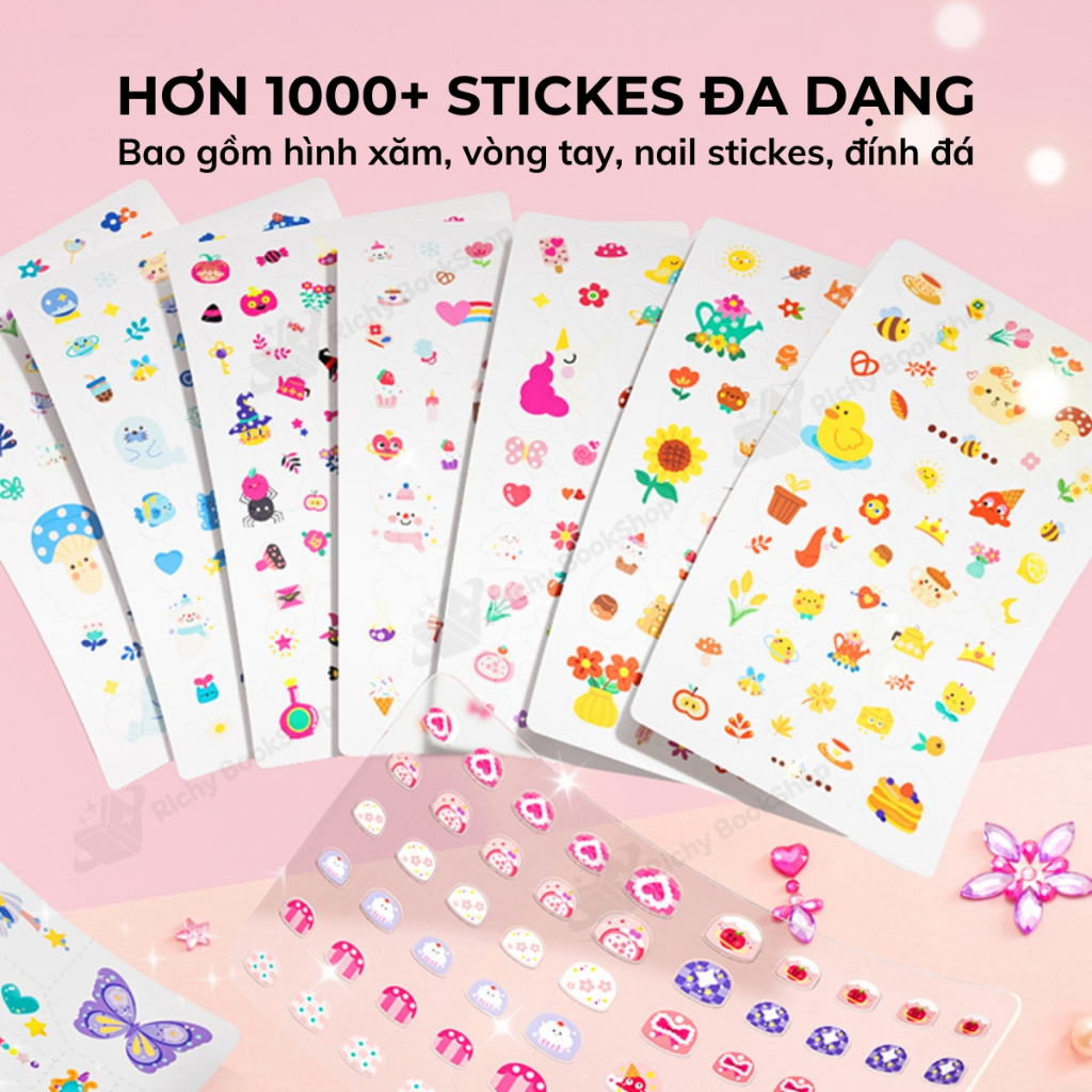 Hình xăm, sticker dán móng tay cho bé gái Mideer Garden Fairy Dress Up Sticker Pack 1000 miếng