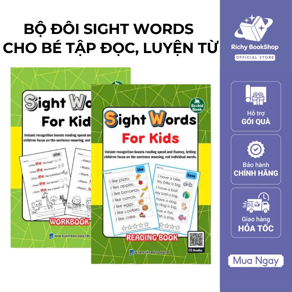 Sách - Bộ đôi Sight Words For Kids cho bé tập đọc, luyện từ