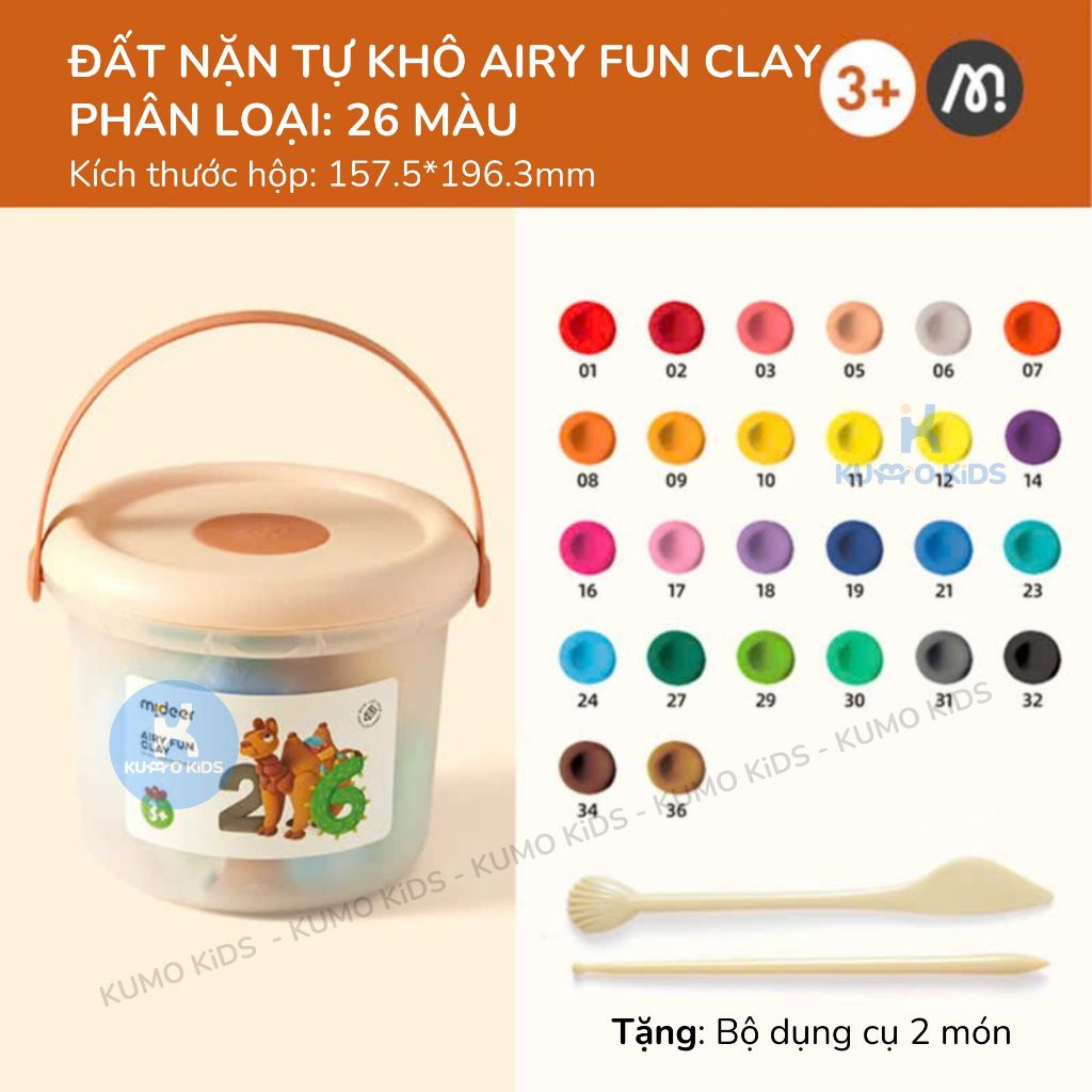 Đất nặn tự khô Mideer Airy Fun Clay an toàn cho bé, không dính tay, mềm mịn, đồ chơi sáng tạo trẻ em