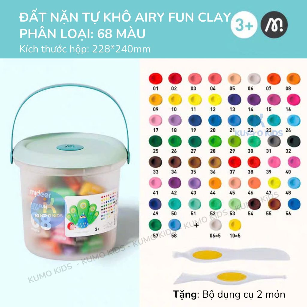 Đất nặn tự khô Mideer Airy Fun Clay an toàn cho bé, không dính tay, mềm mịn, đồ chơi sáng tạo trẻ em
