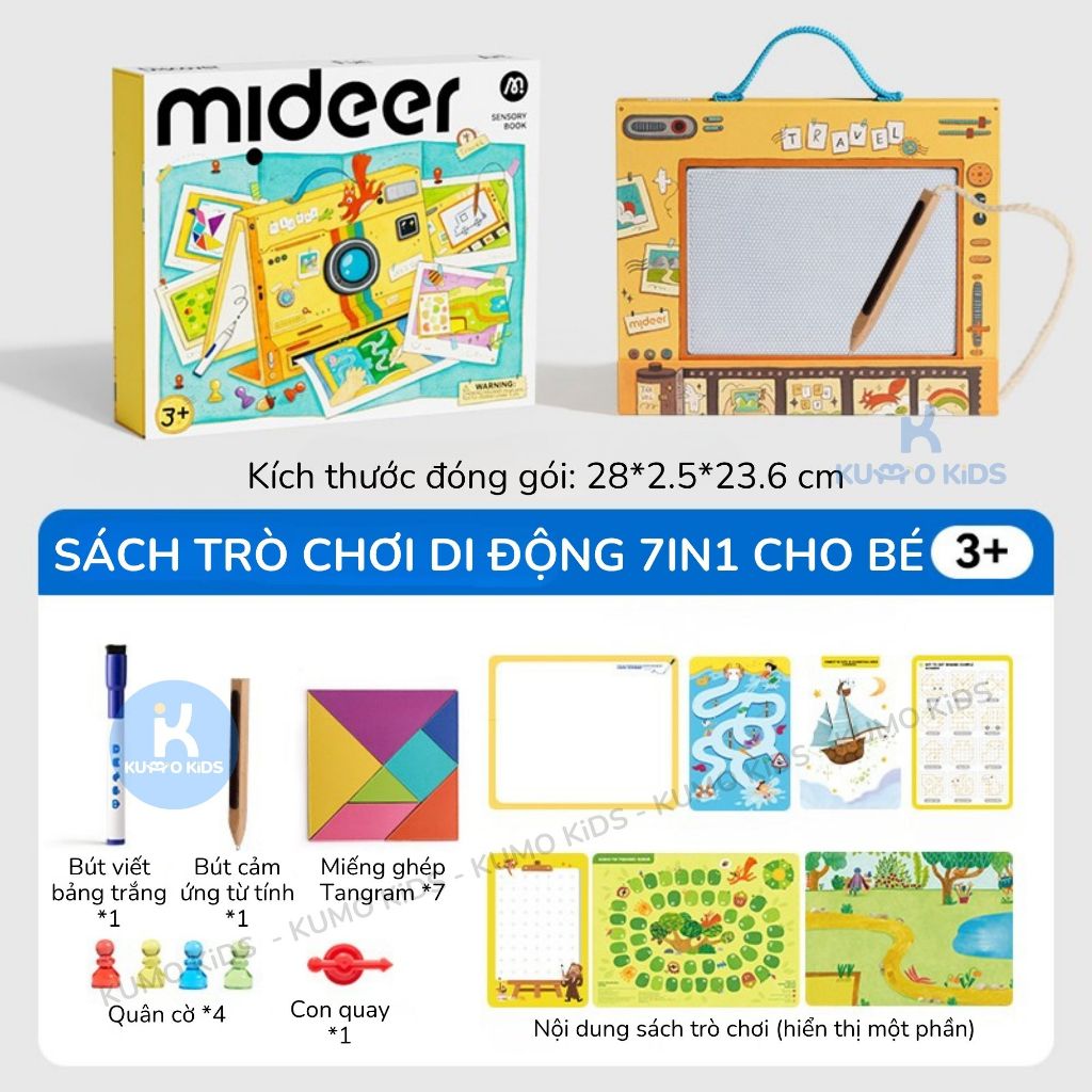 Bảng vẽ tự xóa Mideer Sensory Book - Bảng vẽ điện tử kèm trò chơi chủ đề du lịch cho bé