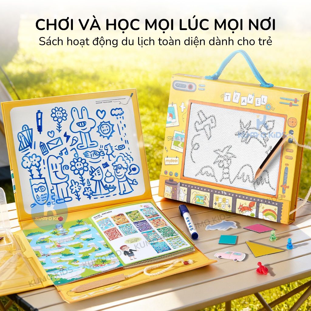 Bảng vẽ tự xóa Mideer Sensory Book - Bảng vẽ điện tử kèm trò chơi chủ đề du lịch cho bé