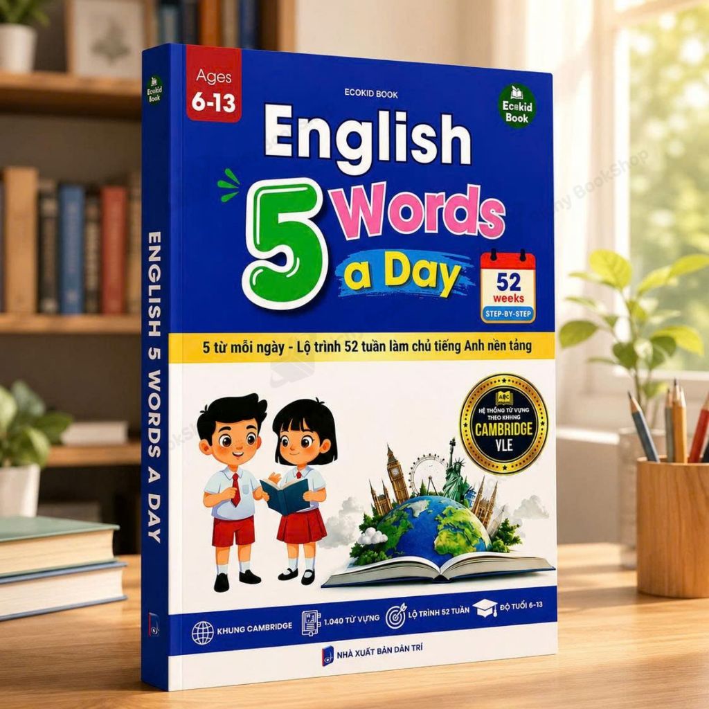 Sách - English 5 Words a Day – 52 Weeks Step-by-Step (Ages 6-13): 5 từ mỗi ngày – Lộ trình 52 tuần làm chủ TA nền tảng